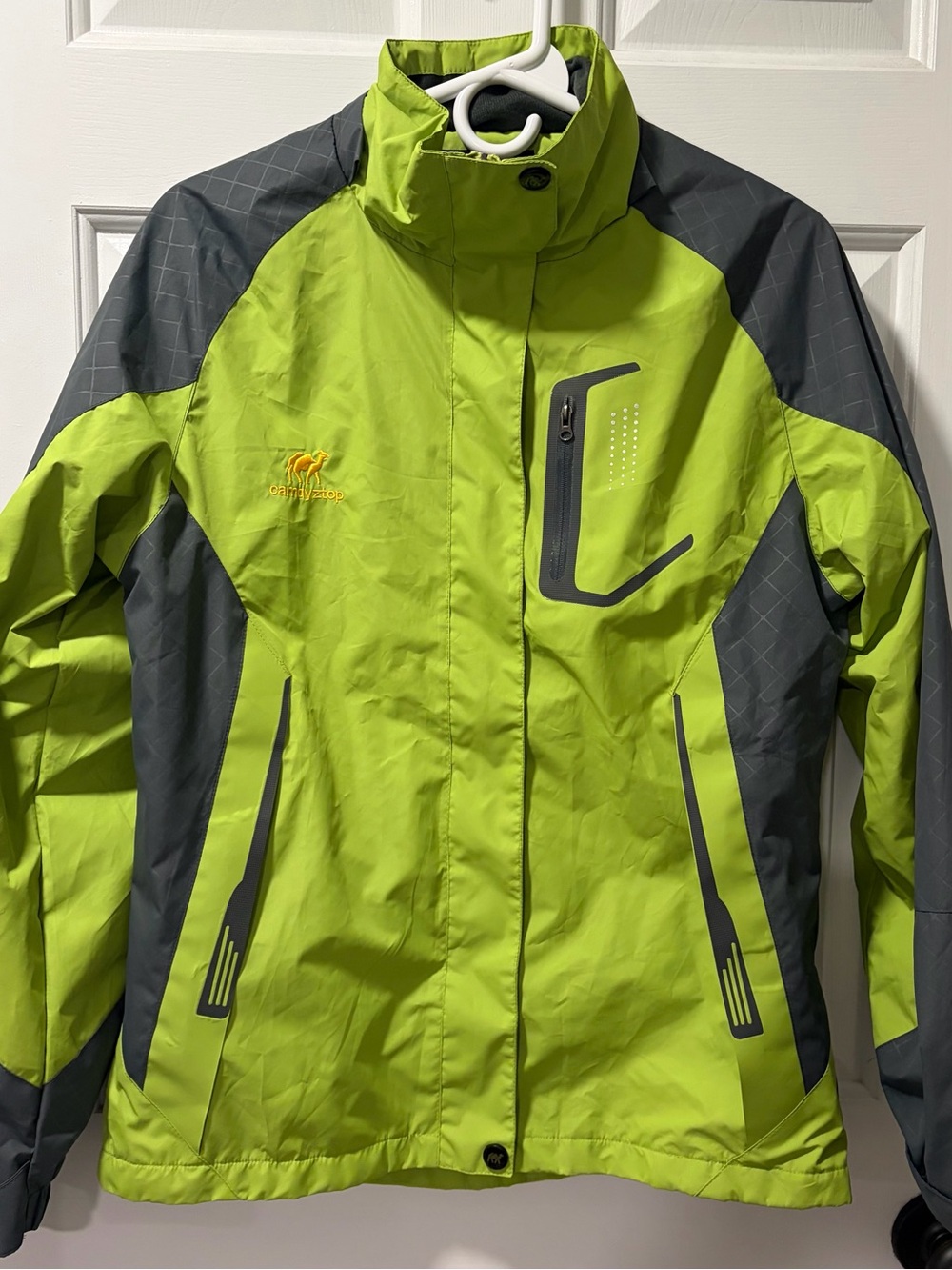 Camdyztop Women’s Outdoor Waterproof Rain Jacket - Lime Green & Gray - Size S